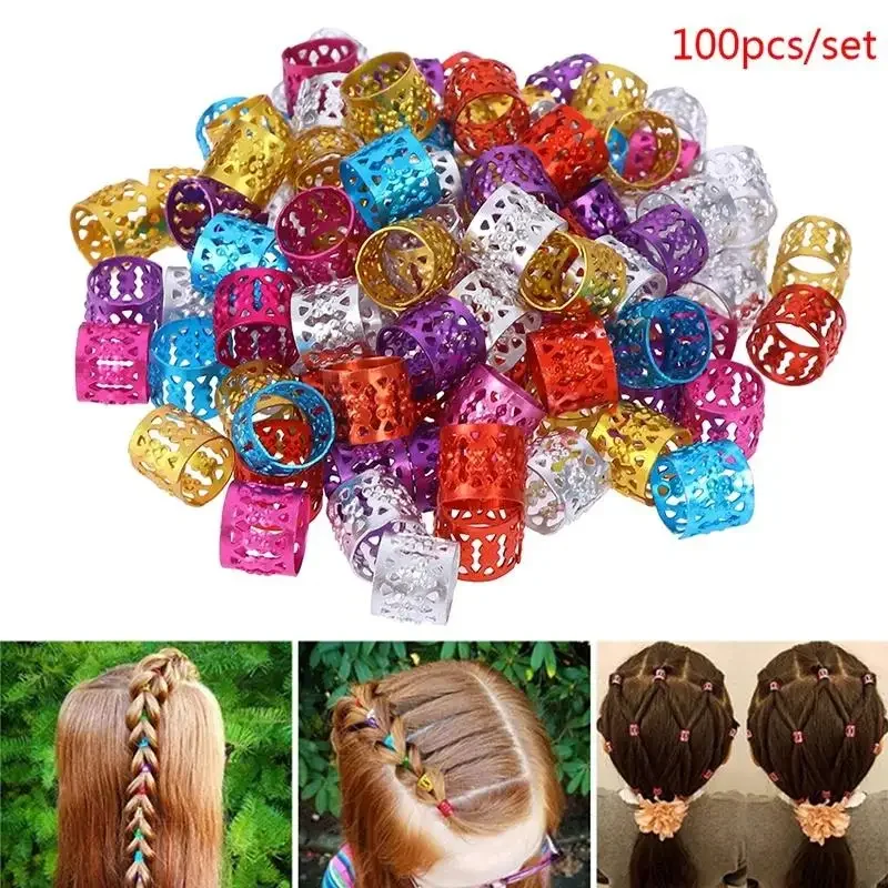 100Pcs Adjustable Hair Cuff Braids Red Green Blue Purple Silver Gold Hair Beads for Braids for Girls