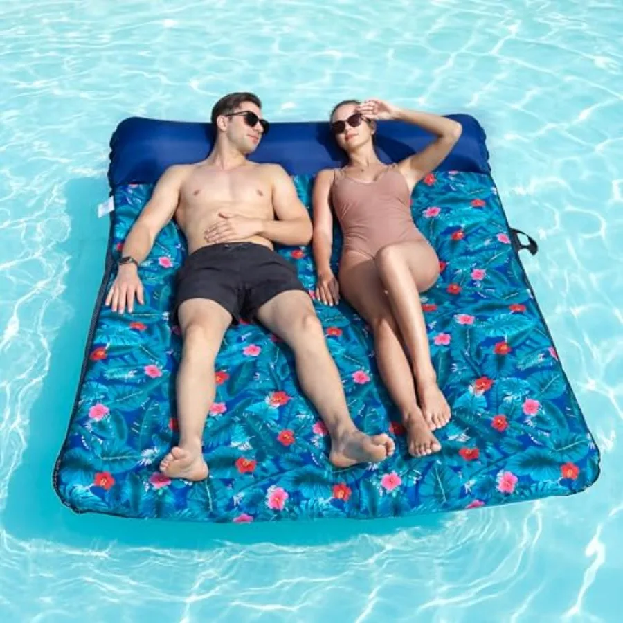 

Oversized Pool Float Adult, 72" x 60" Extra Large Inflatable Fabric-Covered Pool Floating Raft with Headrest, Blow Up Heavy Dut