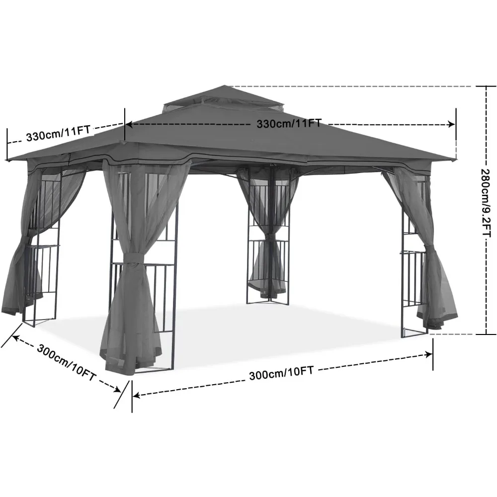 Patio buitenpaviljoen met gaasschermwanden en hoekplankontwerp (11x11)