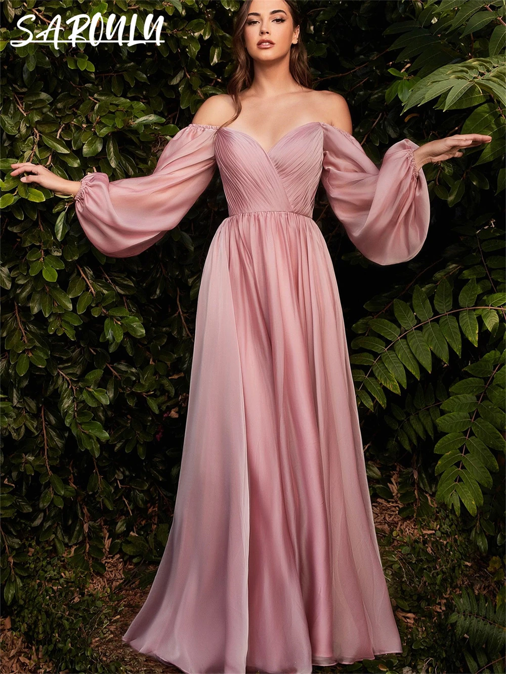 Off Shoulder Chiffon A Line Evening Dress Sweetheart Pleated Long Party Dress Vestidos Prom 2023 Vestidos De Noche