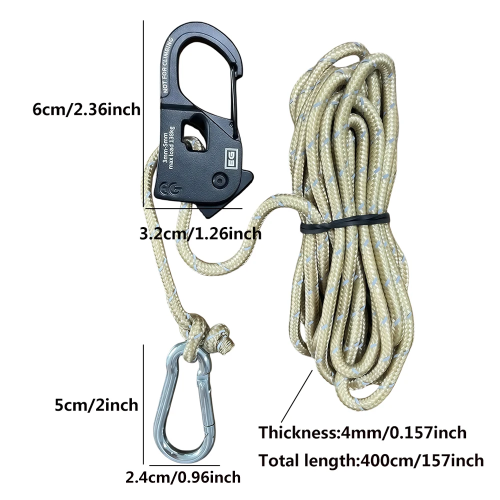 2er-Set 4m Campingzelt-Seilspanner Windseil-Reflektierender Spanner Befestigungsschnur mit Ratsche und Schnalle für Markisen – Detail 4