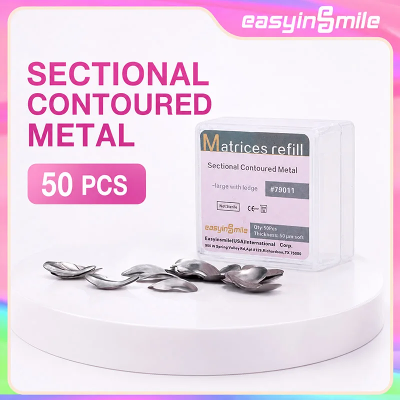 Easyinsmile 50pcs Dental Matrix Band Sectional Contoured Matrices Refill Wedges Metal Stainless Steel Soft Matrix Bands S/M/L
