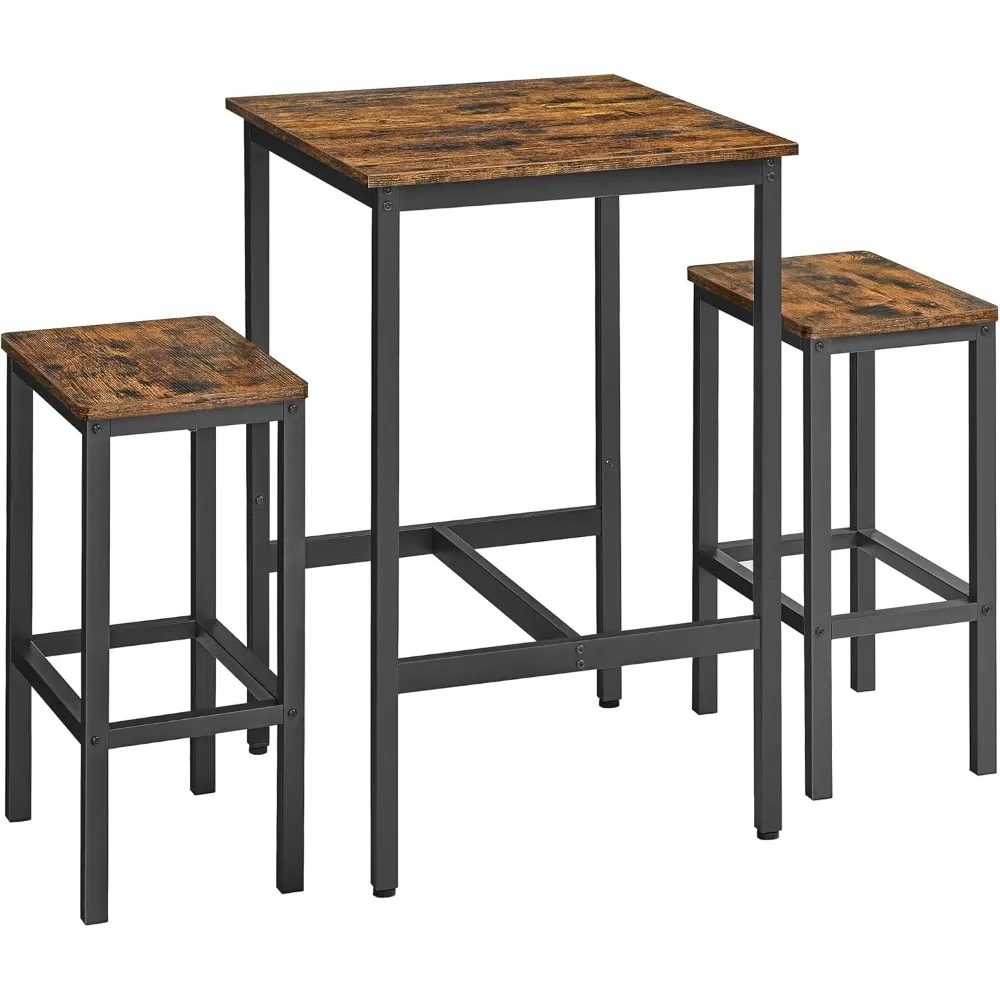 

Chairs Set, Square Bar Table with 2 Bar Stools, Space Saving for Kitchen Breakfast, Living Room,Party,Rustic Brown and Ink Black