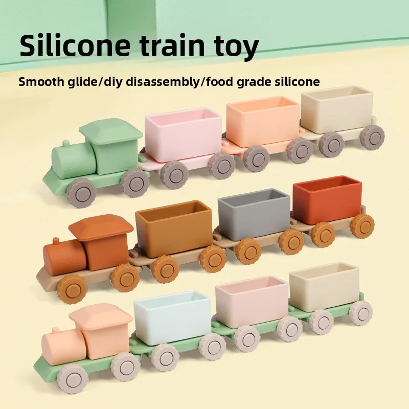 Jouet de train en silicone – Facile à assembler et à démonter, coulissant durable et lisse, adapté aux enfants, jouet éducatif