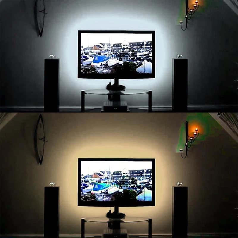 Luzes de tira led para tv inteligente usb 5v led fita luz 2835 branco quente luzes led tira para decoração do quarto tv fundo