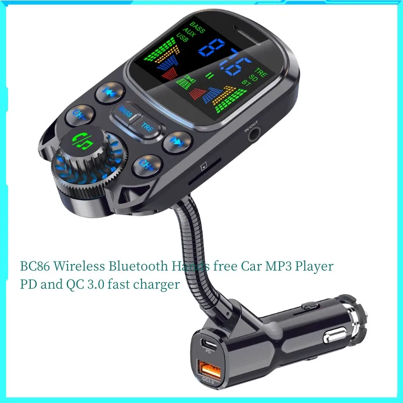 BC86 Wireless Bluetooth Hands free Car MP3 Player with Bass PD18W QC3.0 Fast charger FM transmitter with Colorful HD Screen USB