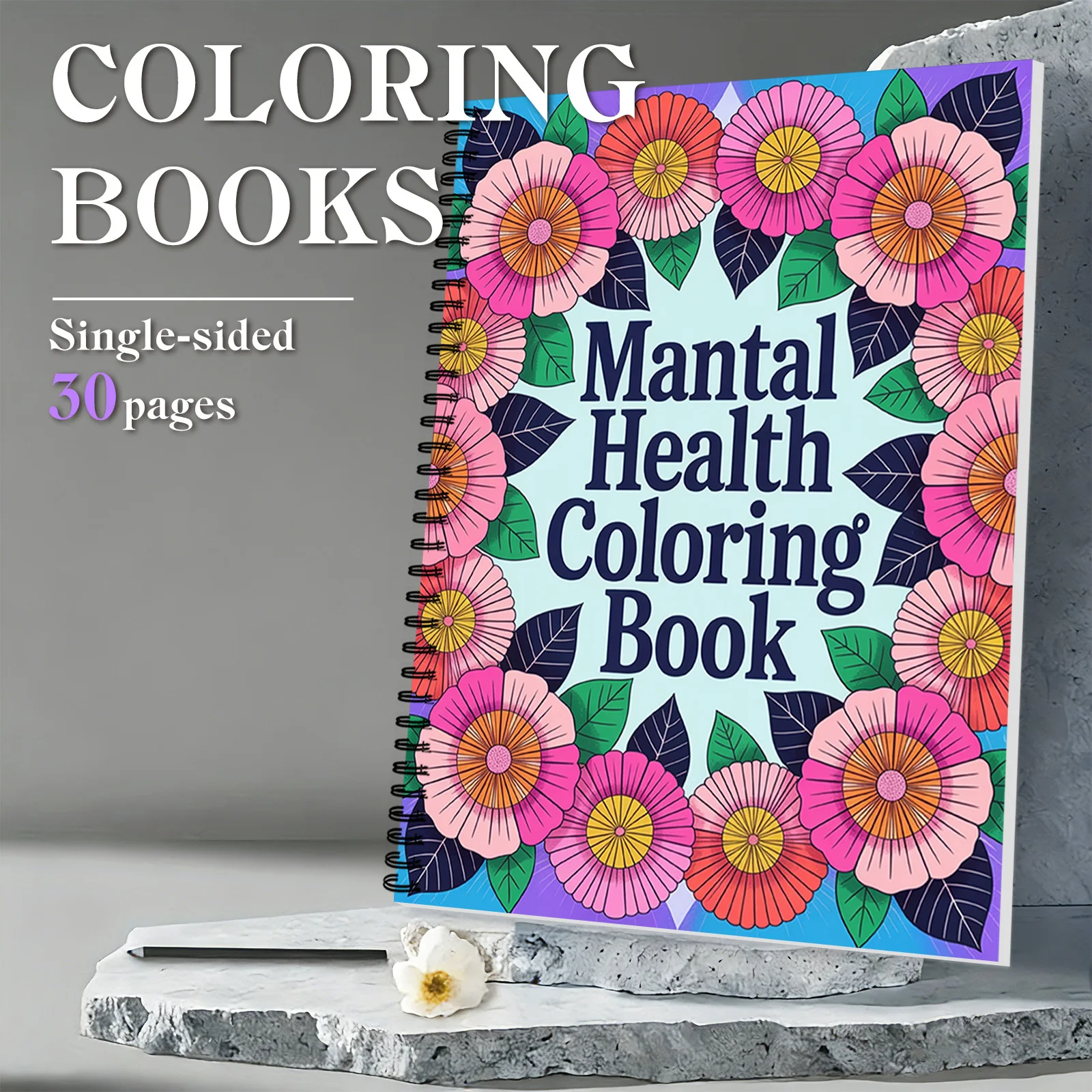 

1 шт., успокаивающая книжка-раскраска для взрослых, подростков, 30 страниц красивых цветочных узоров, мотивационные цитаты, инструмент для психического здоровья