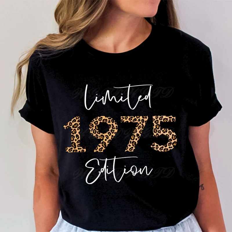 50th Birthday Gift Women Crew Neck Leopard 1970 To 1979 T-shirt Ladies 1975 Limited Edition Graphic T Shirts Summer Casual Tops