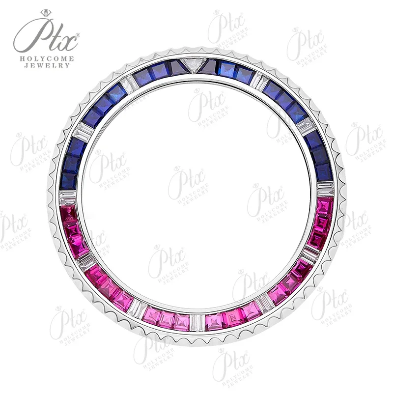 Fit 40.30mm Luxury Watch Bezel Stainless Steel Red Blue Moissanite Corundum Jewelry Beads Watches Factory Price Men Accessories
