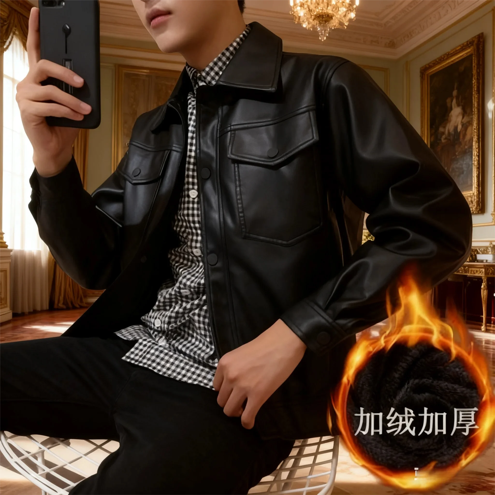 

Мужская байкерская куртка из искусственной кожи - приталенный современный стиль райдера для городской уличной одеждыUrban мотоциклетное пальто