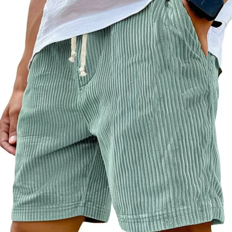 Summer Men Corduroy Sweatpants Casual Shorts Men's Beach Shorts Basketball Short Trousers Solid Color Label Sportswear Men