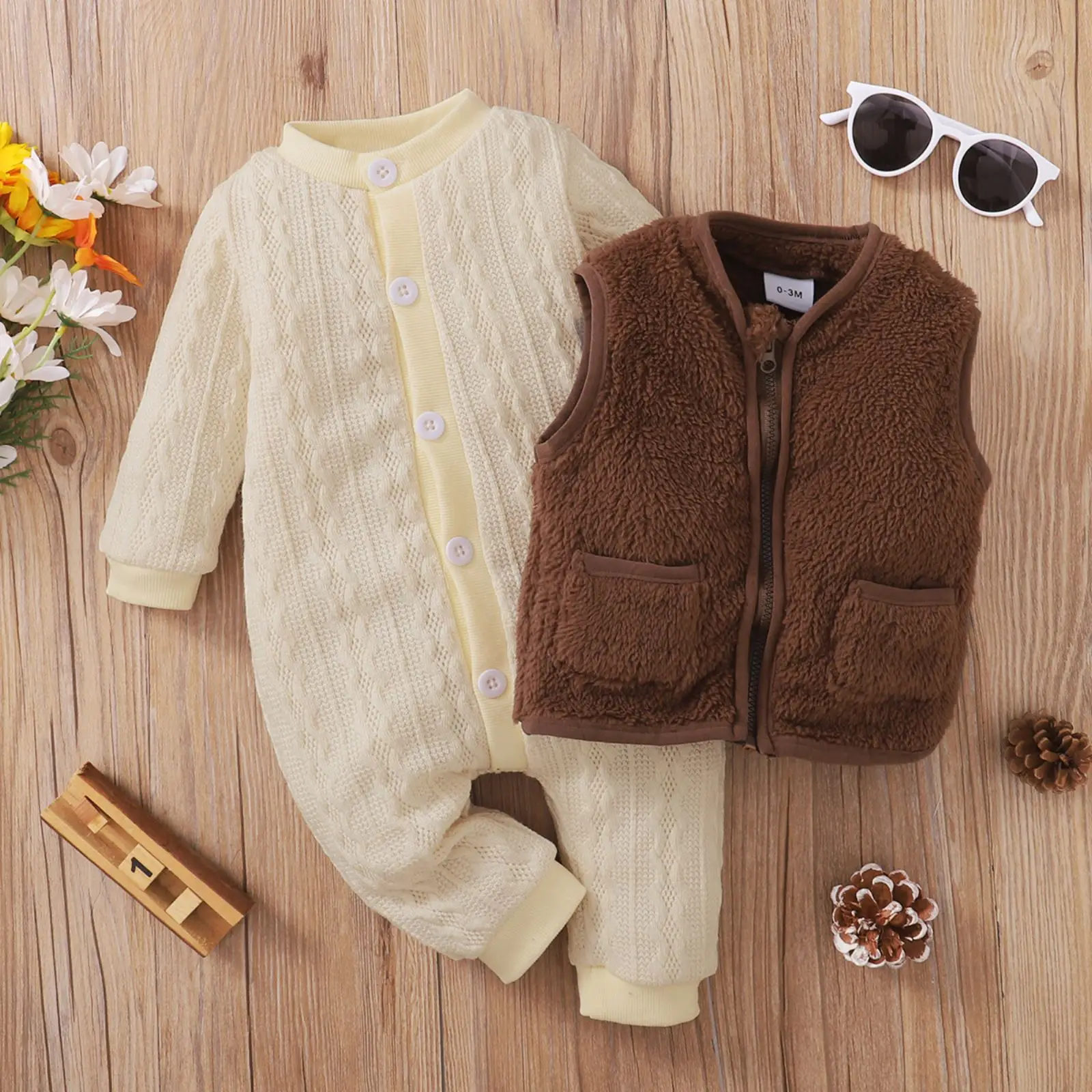 

New Casual Comfort Soft Solid Color Simple Long Sleeve Romper Infant Two-Piece Set Bodysuit for Newborn Для Новорожденных ﻿