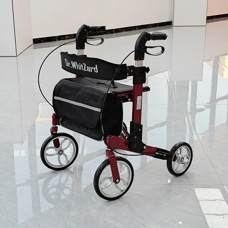 Foldable Four-Wheel Manual Shopping Walker with Assistive Design for Elderly Walking Aid