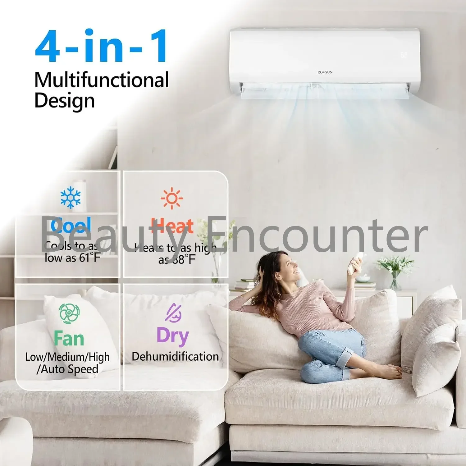 12000 BTU 115V 19 SEER Efficient Ductless Mini Split Inverter Plus System with Heat Pump and Dehumidification, Auto Defrost