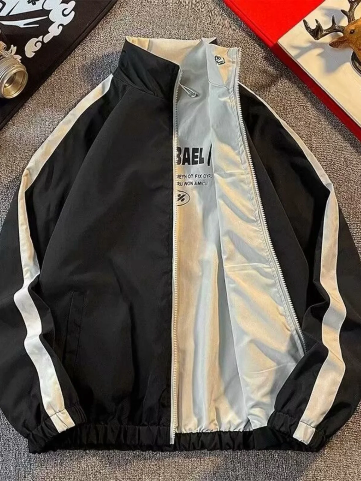 

Double-Sided Wear Men's Jaet 2024 New Casual Trendy Sport Stand Collar Windbreaker Coat Polyester Fiber Long Sve Zipper ...