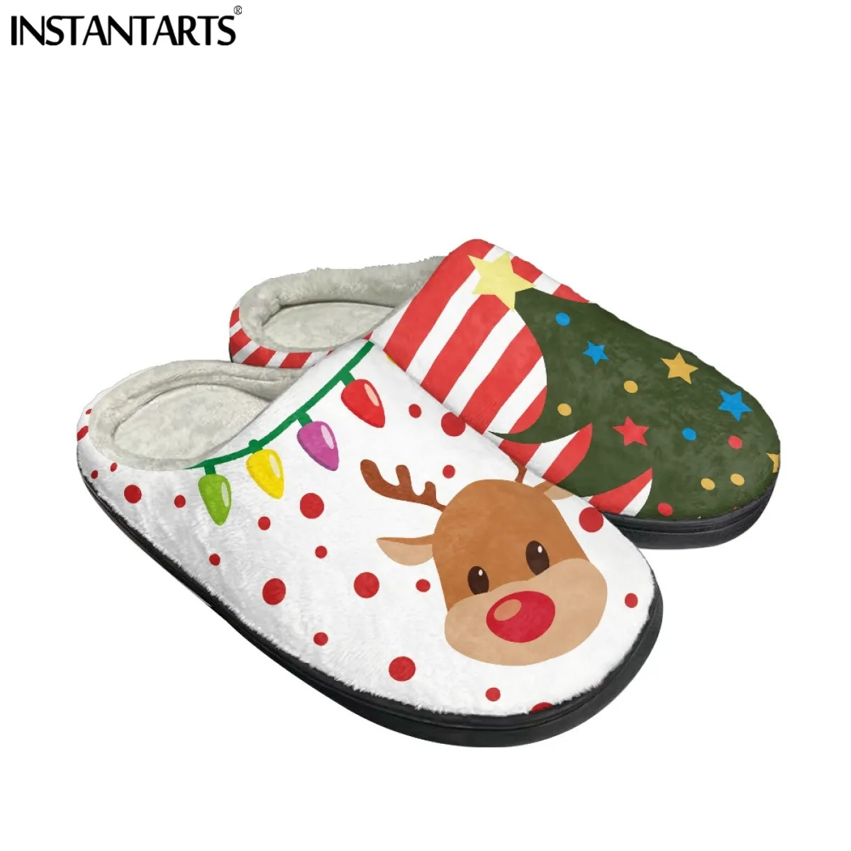 INSTANTARTS 2022 Winter Warm Soft Indoor Floor Slipper Elk/Christmas Tree/Sloth/Snowman/Santa Pattern Xmas Gift Comfort Slippers