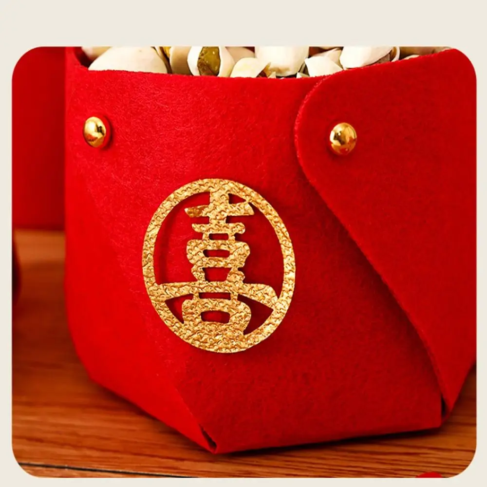 4Pcs Cloth Chinese Wedding Candy Bag Big Red Handle Joy Housewarming Handle Basket Wrapping Party Wedding Candy Gift Boxs