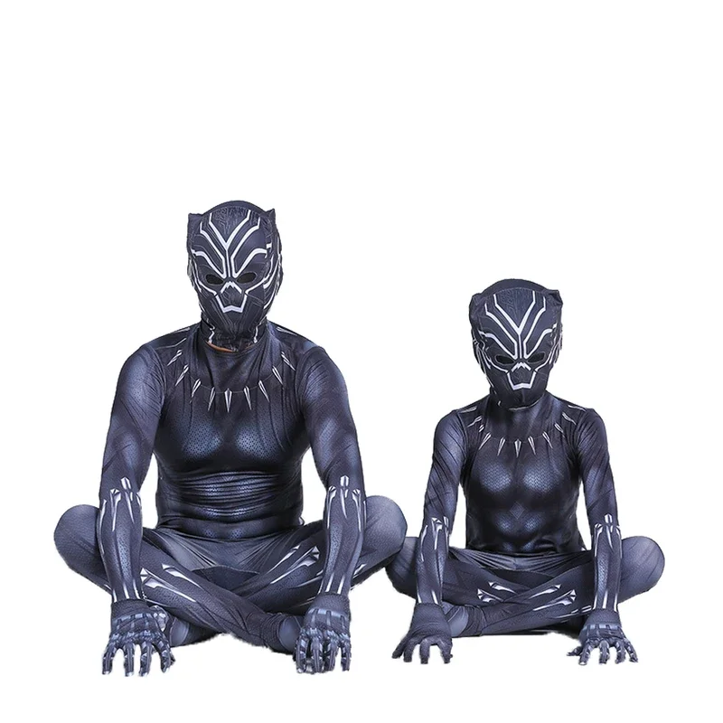 Parents Children Superhero Cosplay Marvel Black Panther TChalla Costumes Kids Adults Party Dress Up Christmas Birthday Gift