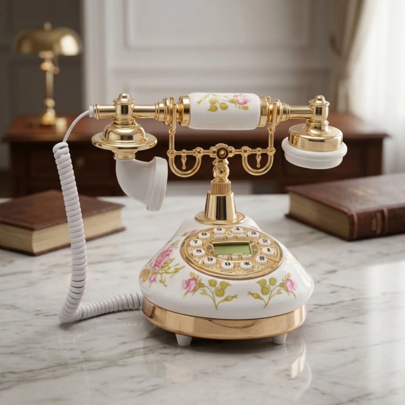 Ceramic Telephone Floral Vintage Landline Phone Retro Telephone Decorative Vintage Phone Antique for Living Room, Home Office view 6