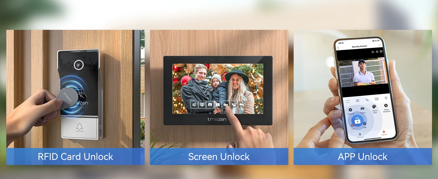 TMEZON Digitales Video-Gegensprechsystem für Zuhause, 7-Zoll-WLAN-Monitor, 1080P-Türsprechkamera, Video-Türklingel, Karte, Tuya-Entsperrung – Detail 5