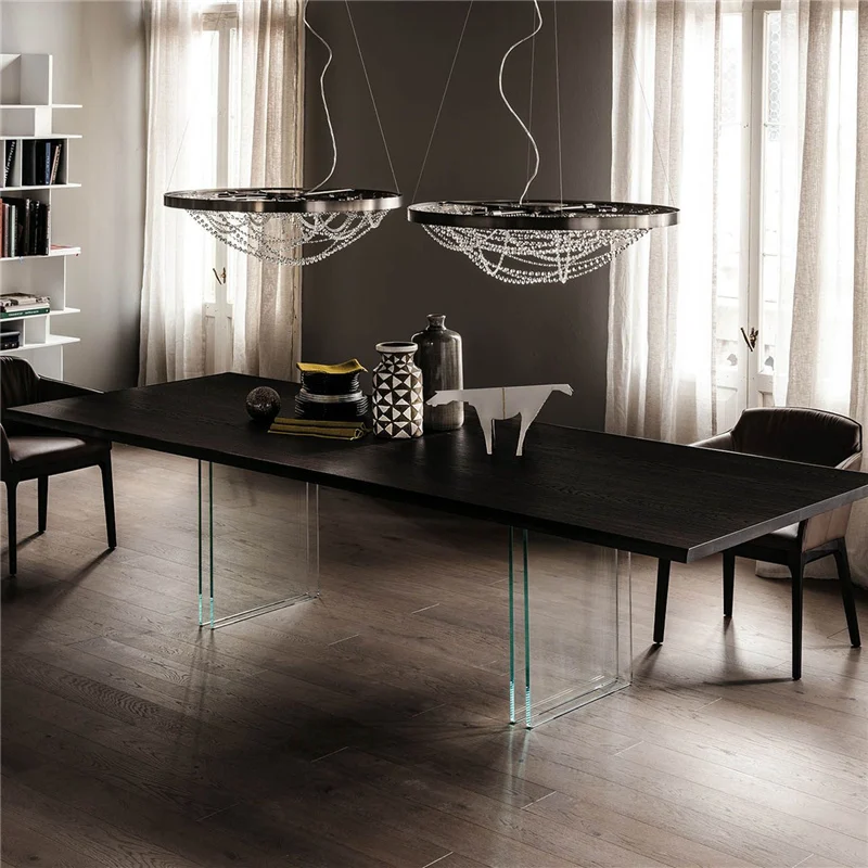 Solid wood conference table, acrylic suspended dining table, log large board table, office staff dining, reception, negotiation,