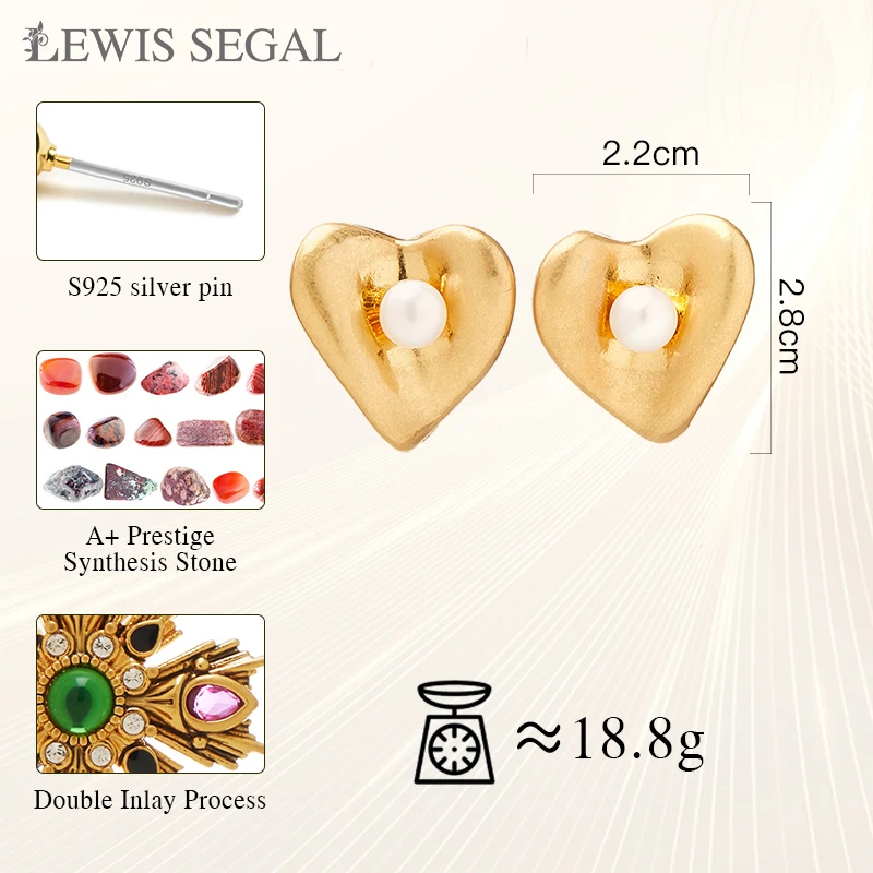 LEWIS SEGAL-Boucles d'Oreilles Vintage 3D en Forme de Cœur pour Femme, Bijoux de Style Médiéval, Plaqué Or 18K