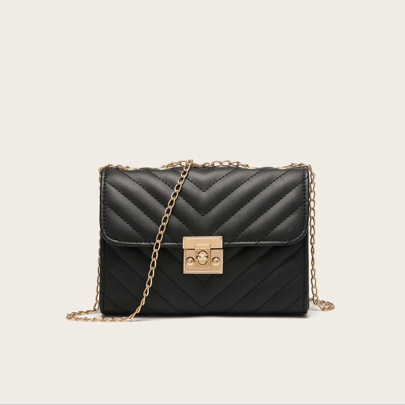 Lingge Chain Small Square Bag Lock Buckle Single Shoulder Crossbody Bag Texture