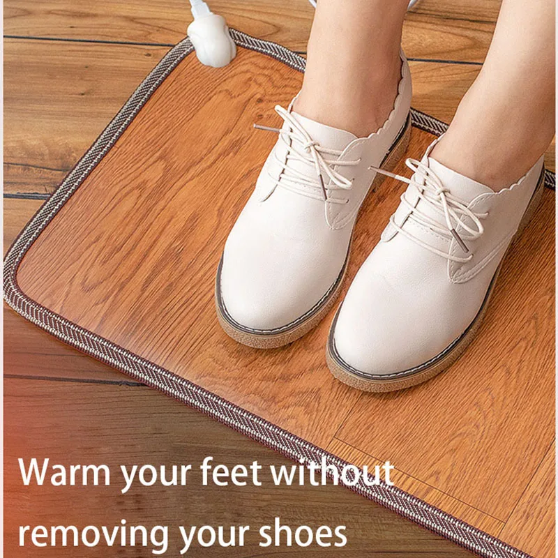 30*50cm Electric Heated Floor Mat Heated Constant Temperature Foot Warmer Wood Stripe Carbon Crystal Heating Pad for Home Office
