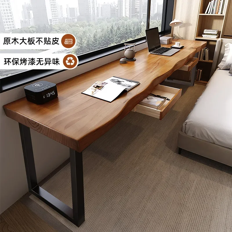 For Solid Wood Long Narrow Table Window Balcony Desk Office Computer Study Log Double Large Board Furniture Space Saving