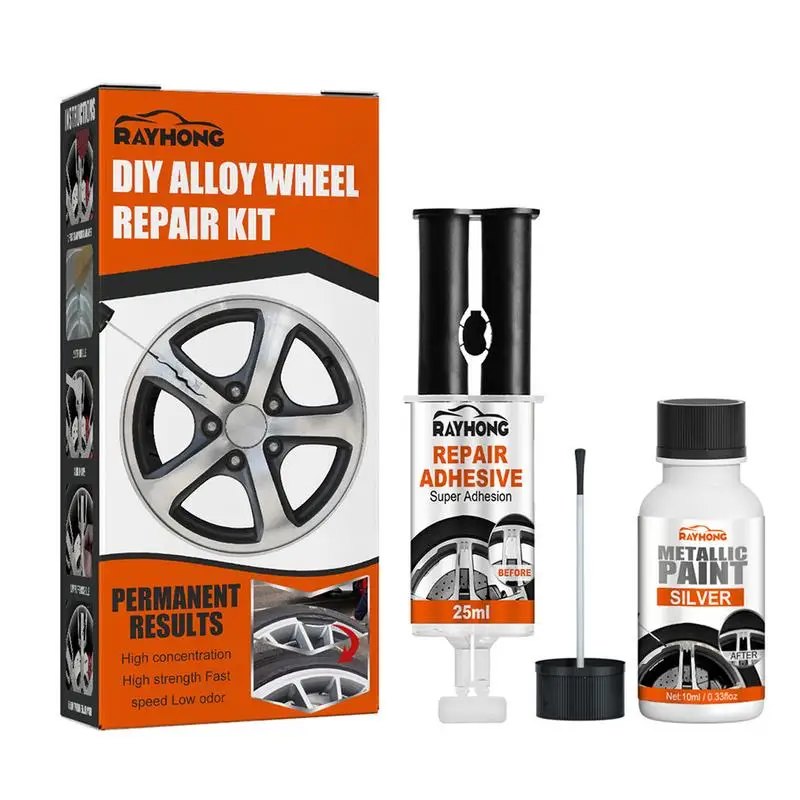 New Car DIY Alloy Wheel Repair Adhesive Kit General Purpose Sliver Paint Fix Tool For Car Auto Rim Dent Scratch Care Accessories