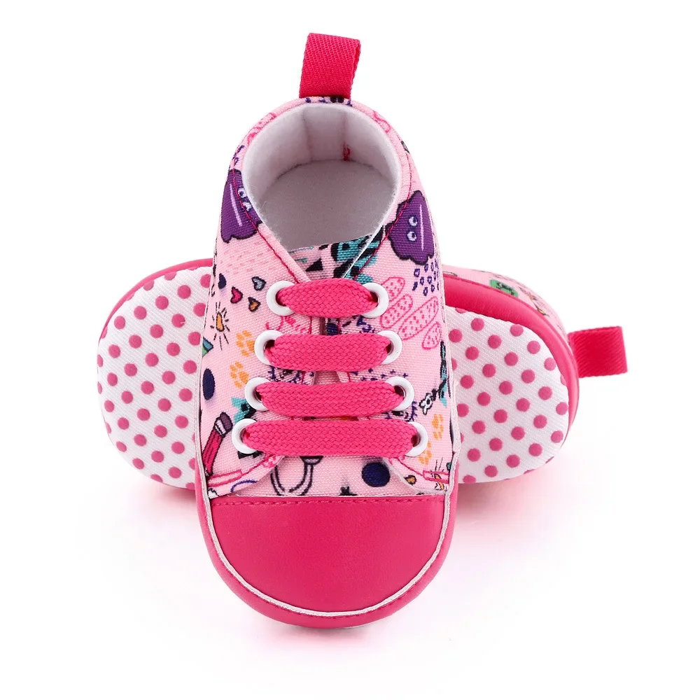 New Baby Sneaker Cartoon Printing Infant Lace-up First Walker Shoes Newborn Casual Cotton Soft Sole Item for 0-1 Years Old