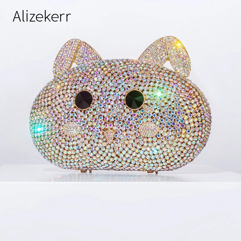 Kawaii Rabbit Shaped Rhinestone Clutch Bag Women Luxury Designer Boutique Crystal Metallic Purses And Handbags Party Wedding