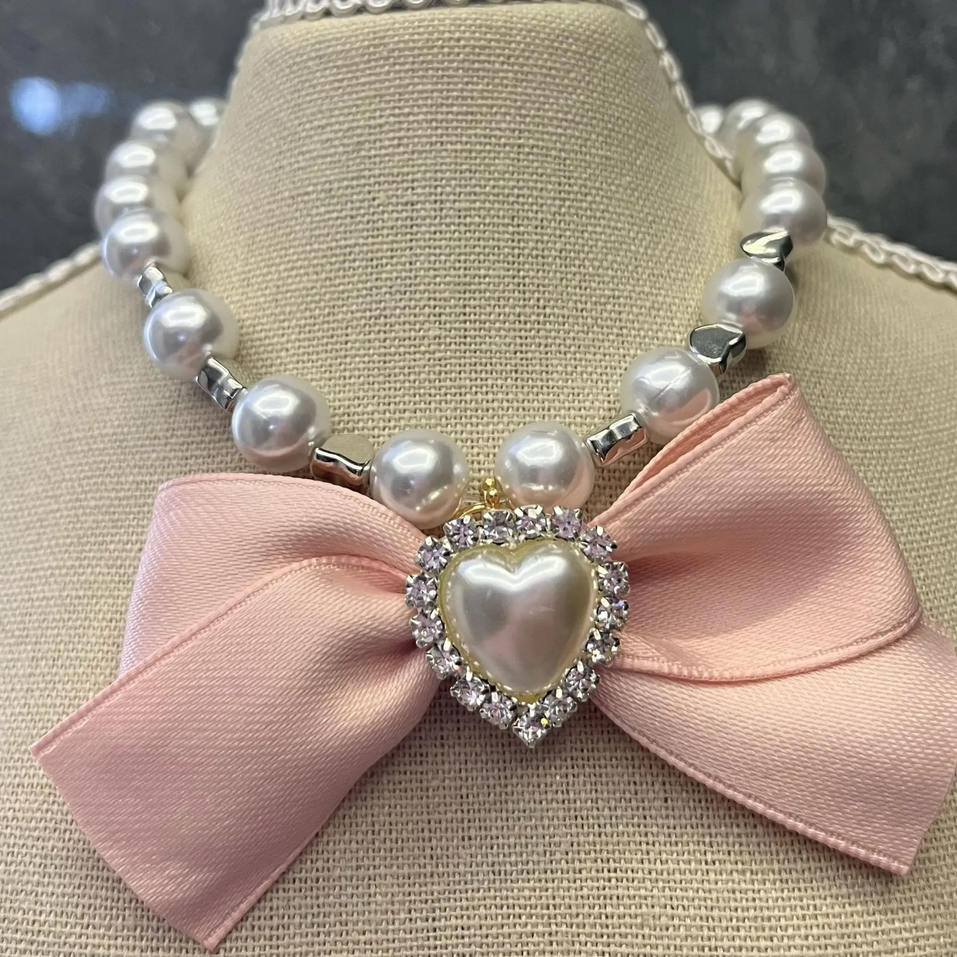 

Pet Collar Cat Dog Collar Cute Pearl Necklace Japanese Style Bow Puppy Accessories Bow Ties for Dogs Pet Supplies