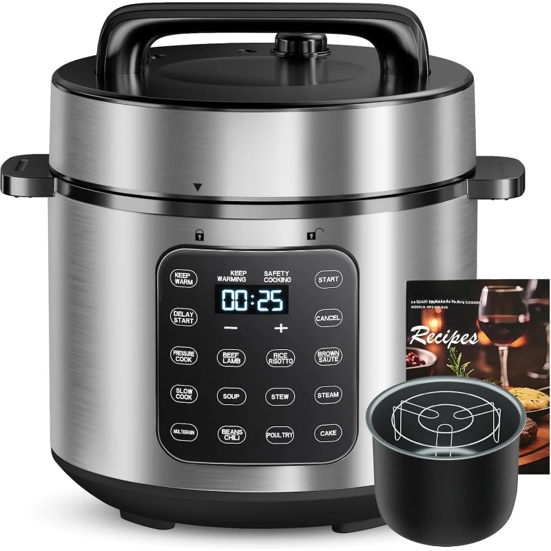 

9-in-1 Electric Pressure Cooker 6 Qt, Programmable Multi-Function Cooker with Safer Vent