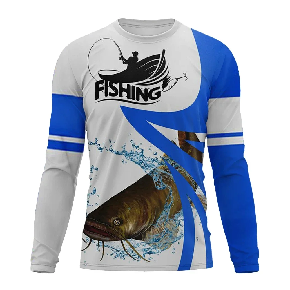 Men's 3D Print Fishing Graphic Long Sleeve T-Shirt Fashion Cool Casual Round Neck Clothes Autumn Outdoor Camping Sports Pullover