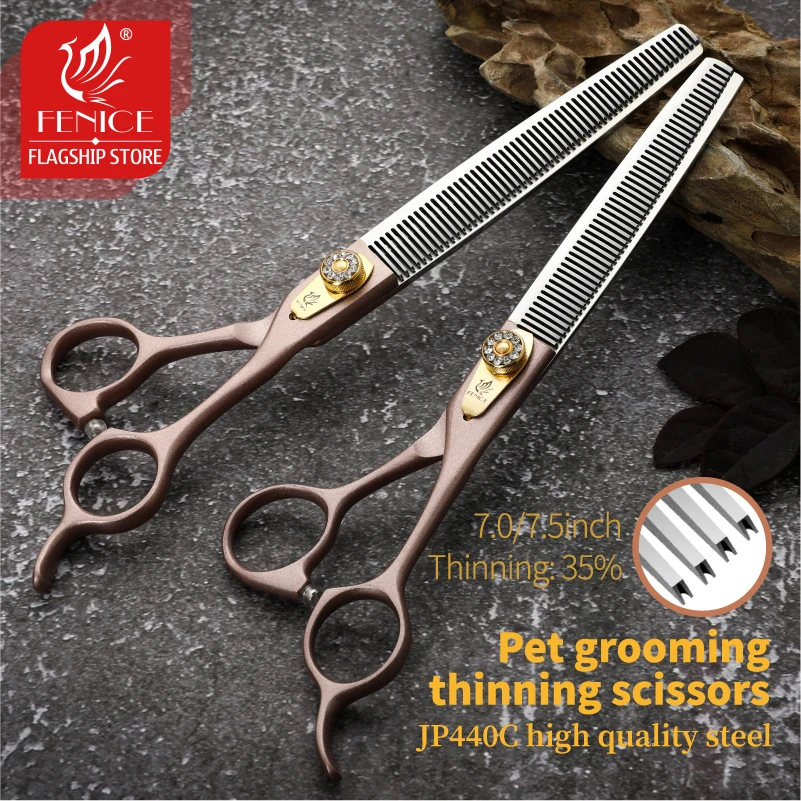 Fenice 7/7.5/8 inch JP440C Steel Professional Pet Dog Grooming Thinning Scissors for Dogs Hair Shears ножницы tijeras