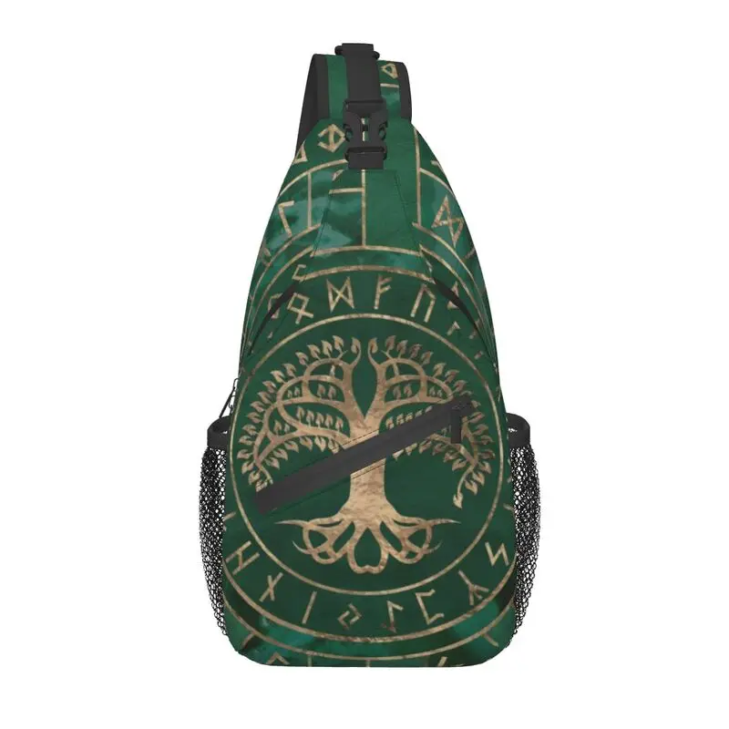 

Tree Of Life Sling Chest Bag Customized Viking Norse Yggdrasil and Futhark Crossbody Shoulder Backpack for Men Traveling Daypack