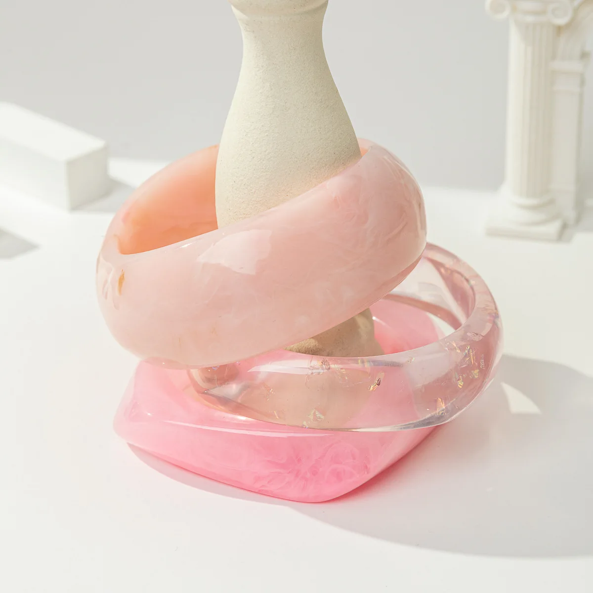3 Style Romantic Sweet Pink Irregular Geometric Wide Resin Acrylic Cuff Bracelet Korean Charm Y2K Chunky Bangles Jewelry Women