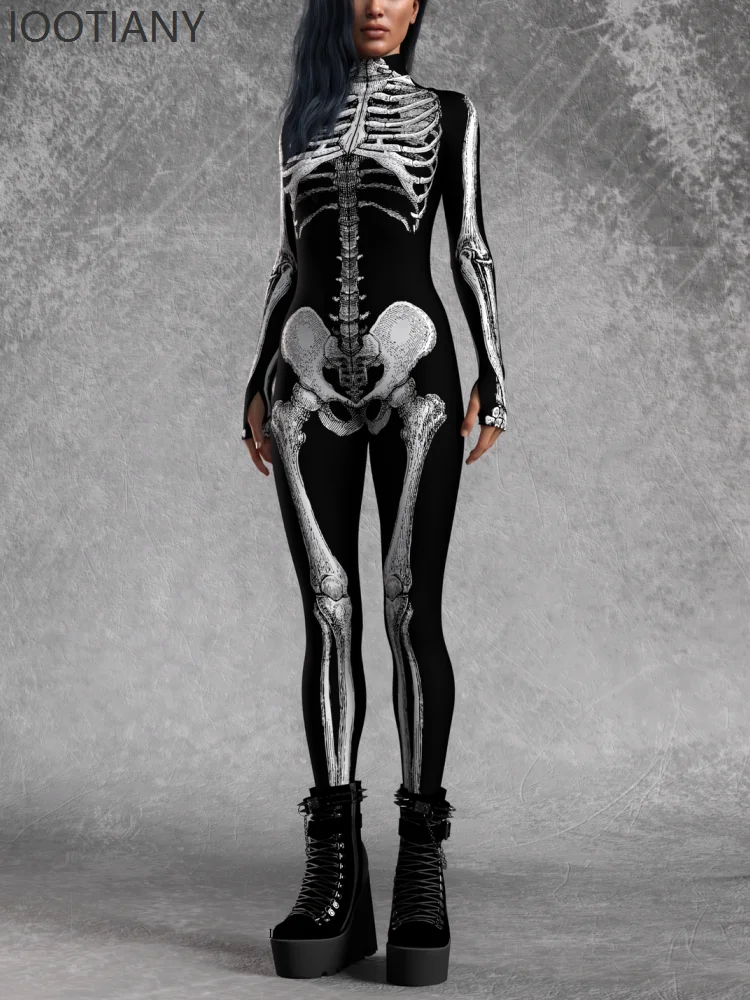 Set di tute Cyberpunk con teschio di Fen Greadult stampato in 3D per donne adulte Set di costumi per spettacoli teatrali aerei per feste di carnevale di Halloween