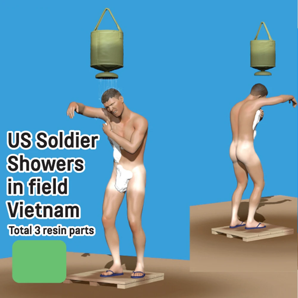 1/35 US Soldier showers in field, Vietnam, Resin Model figure soldier, Military themes, Unassembled and unpainted kit