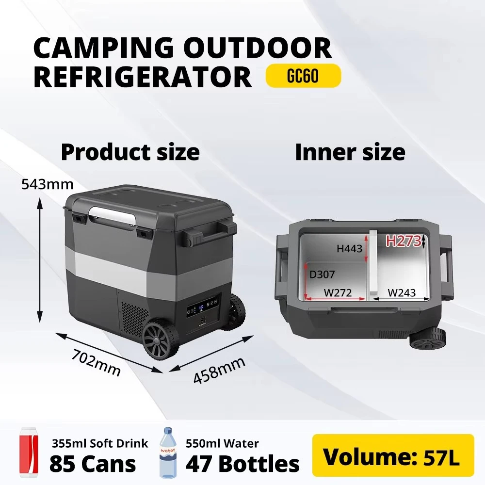 Smart 12V Mini Electric Cooler Box 57L Portable Car Camping Fridge Battery Operated Outdoor Freezer Made of Plastic