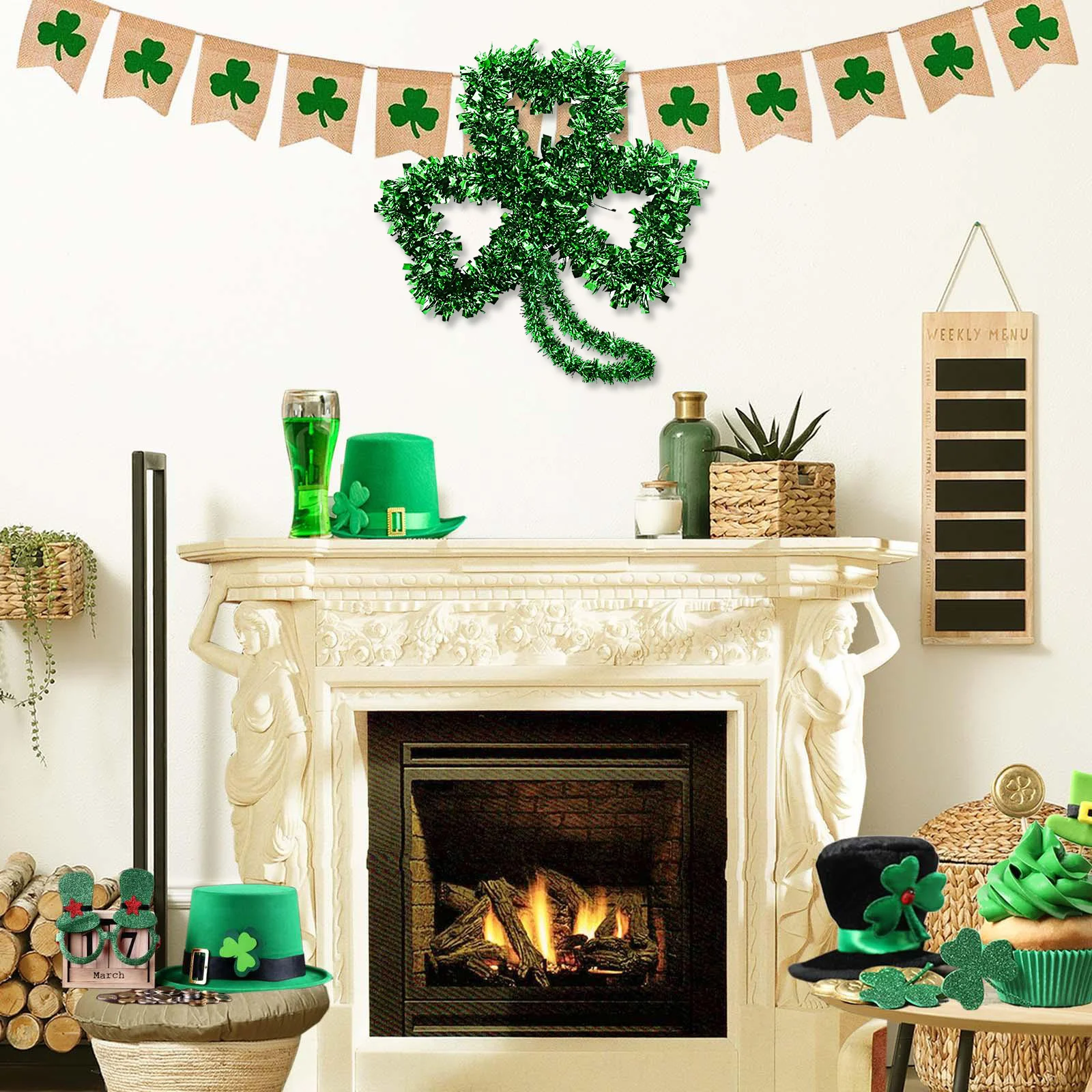 

2Pcs Four Hoop 31x31cm Green Iron Wreath Metal Wreath Rings Frame Craft Party Supplies Shamrock Metal Rings Decor