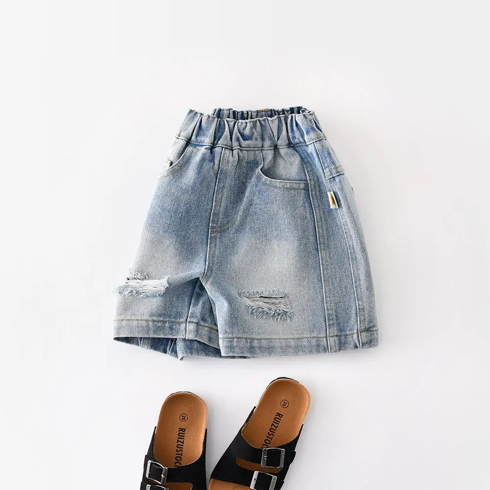 2026 Summer New Baby Girl Denim Shorts Kids Ripped Jeans Toddler Casual Pants Infant Loose Shorts Children Clothes