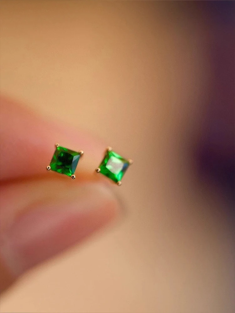 

Golden S925 Sterling Silver Women's Earrings Square Green Elegant Vintage Earrings For Women Daily Wear Holiday Party Gifts