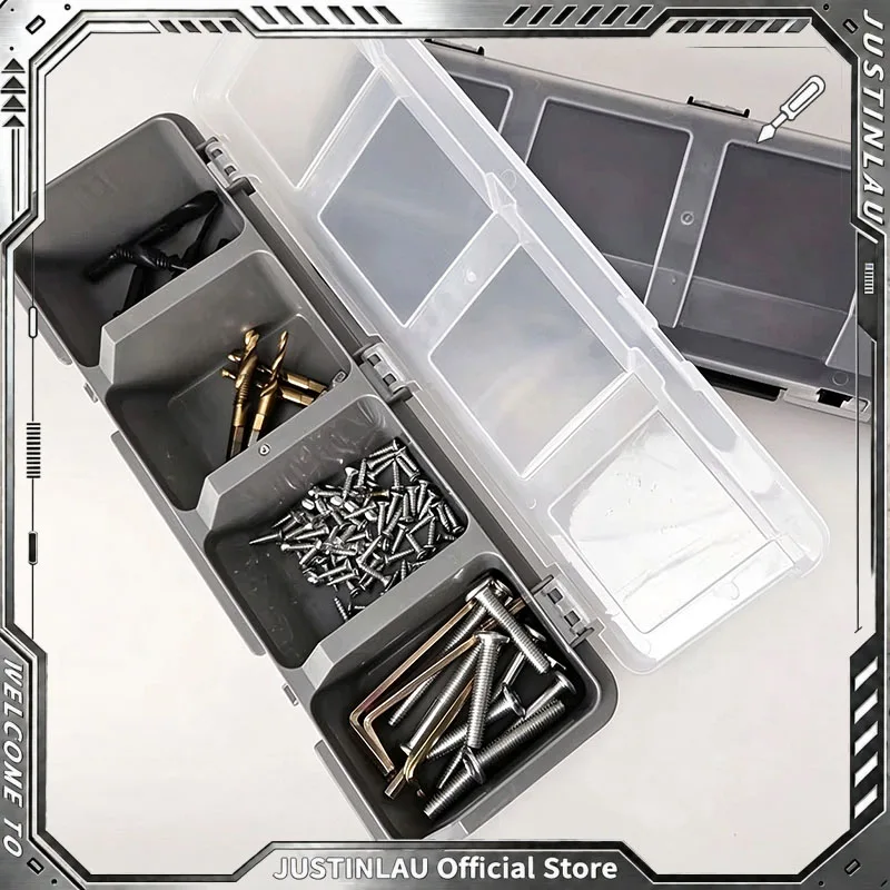 JUSTINLAU 4 Grid Hardware Storage Box with Lid Electronic Screw Accessory Case for Small Diagonal Parts Sorting and Organization