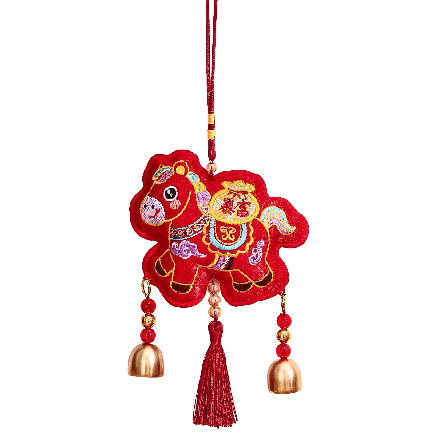Ornement porte-bonheur, pendentif du Nouvel An pour le Festival du Printemps, symbole de prospérité, motif de courage, style carillon à vent