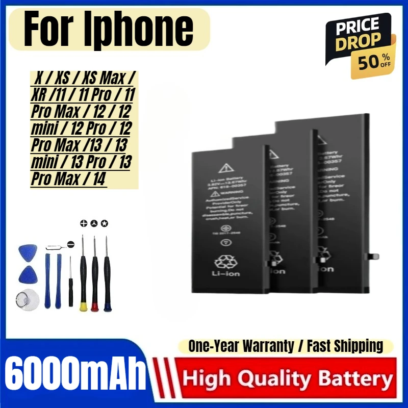 

IPhone15 Battery 8p /7plus/5S/6s/6sp/13/xs/11/x/ High Capacity Battery High Quality Replacement Battery with Tools