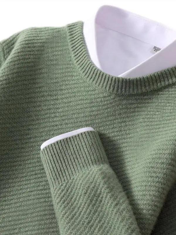 

Зимний утепленный мужской свитер из двойной шерсти, вязаный, повседневный, свободного кроя, с круглым вырезом, комфортный, теплый, для делового и повседневного стиля