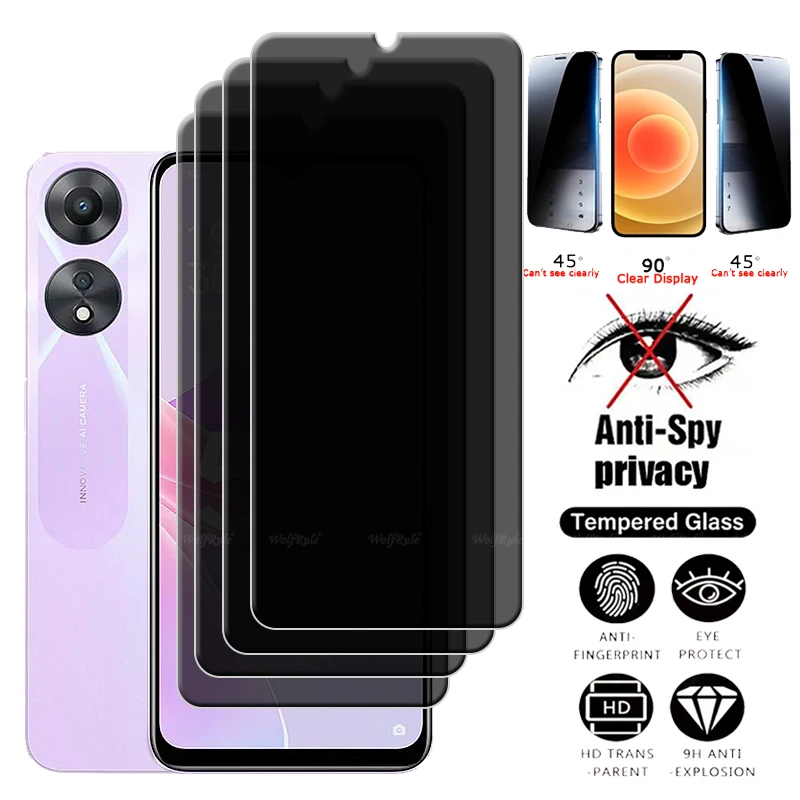 

4Pcs For OPPO A58 5G Glass OPPO A58 5G A 58 Tempered Glass Protective HD 9H Privacy Anti-Spy Glue Screen Protector OPPO A58 5G