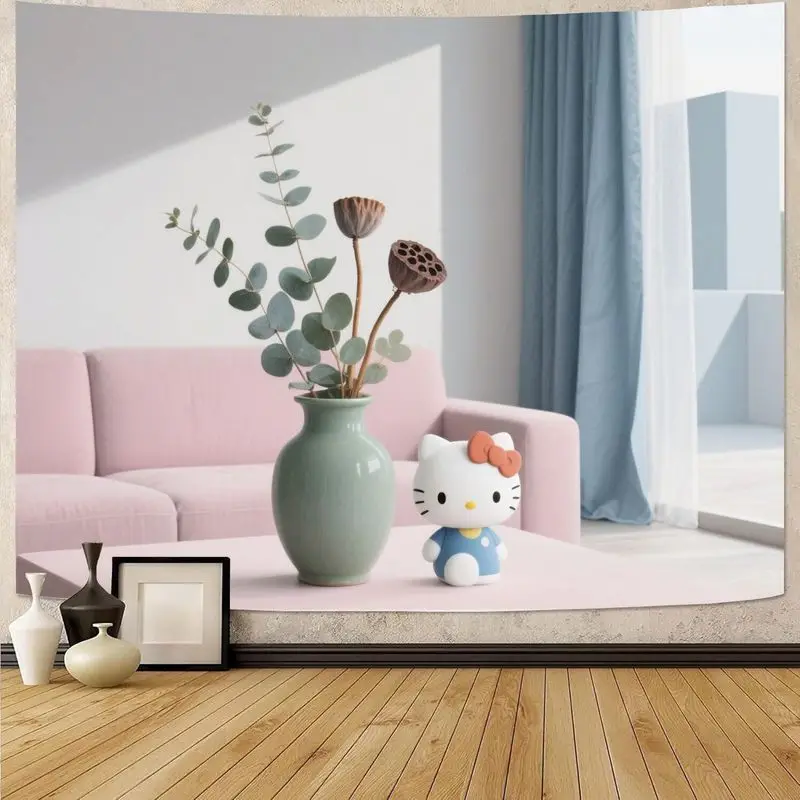 

1PC Sanrio Hello Kitty Pink Sofa Blue Room Modern Aesthetic Tapestry Wall Art for Living Room Bedroom Dorm Decor Gift